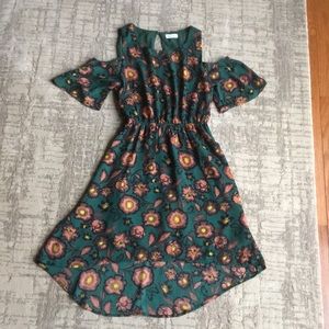 Green floral cold shoulder dress